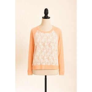Potters Pot Coral Lace Front Lightweight Long Sleeve Top – Sizes S & M